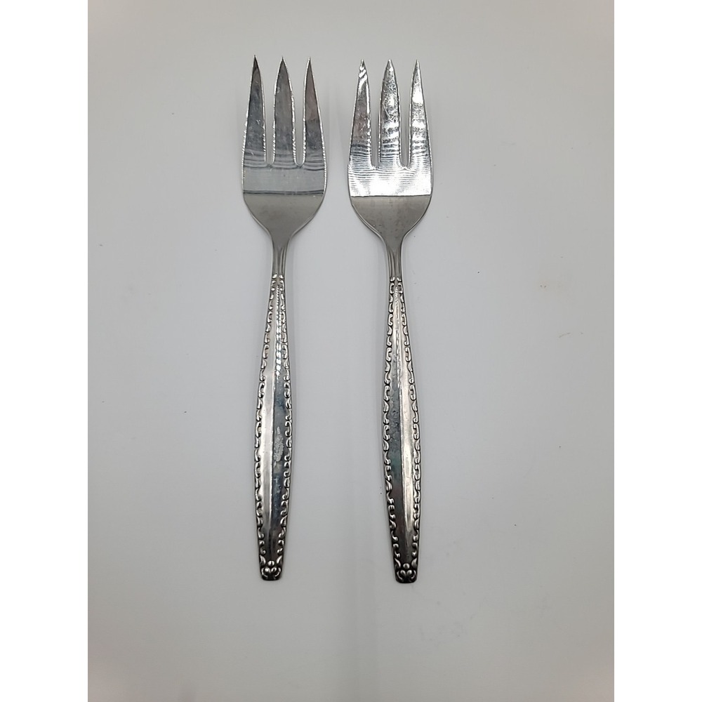 Set of 2 1881 Rogers Oneida Ltd TRIPOLI Pattern Stainless Steel Serving Forks - Picture 2 of 3